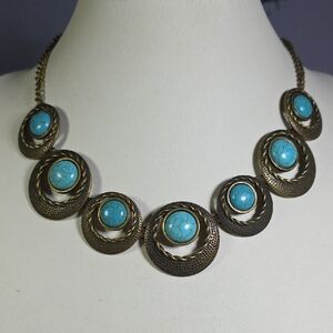 Paparazzi Brass and Marble Turquoise Statement Necklace